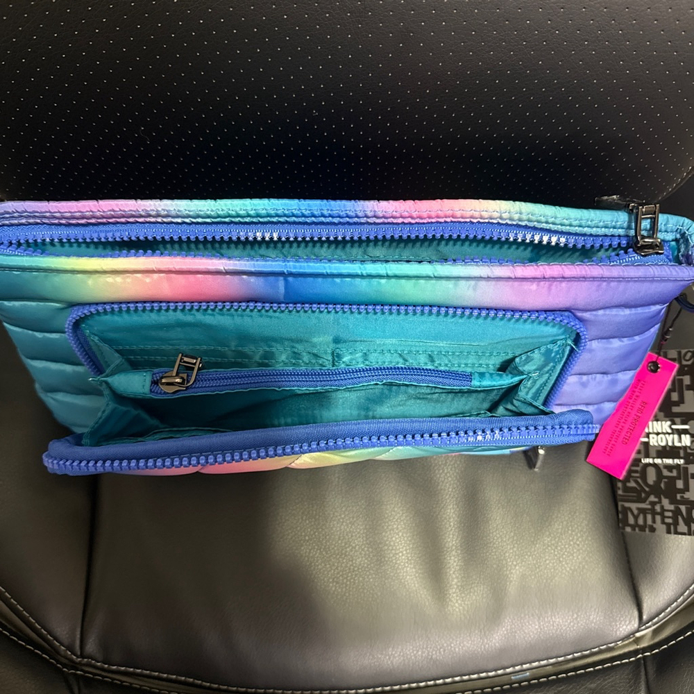 Think Royln Crossbody Bag Blue Lagoon Ombré w/RFID Protection & Pouch - Picture 7 of 10